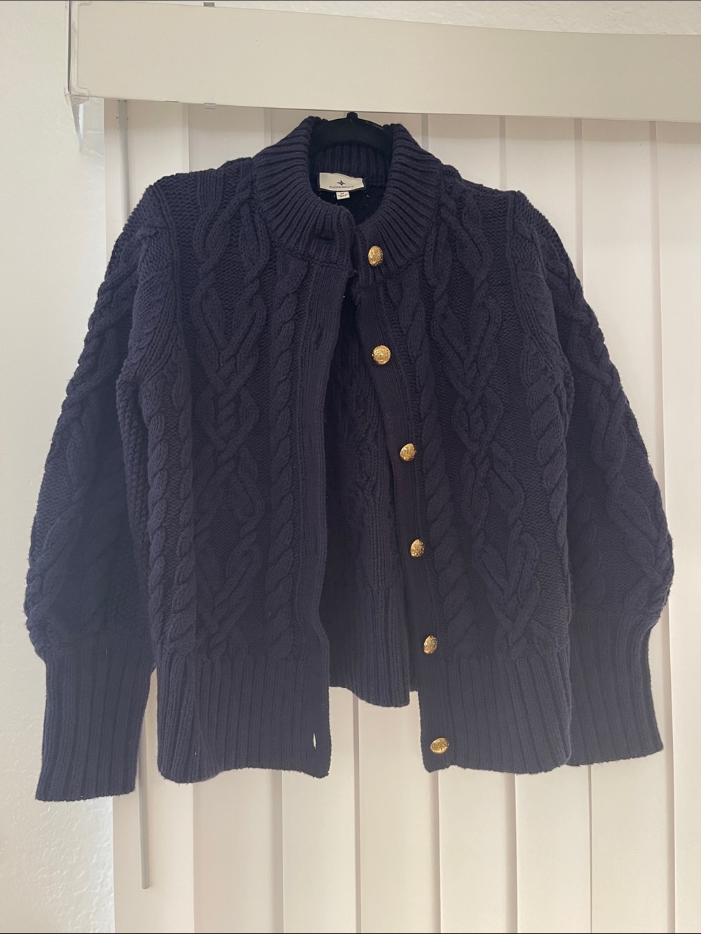 Tuckernuck Navy Cable-Knit Cardigan with Gold Buttons